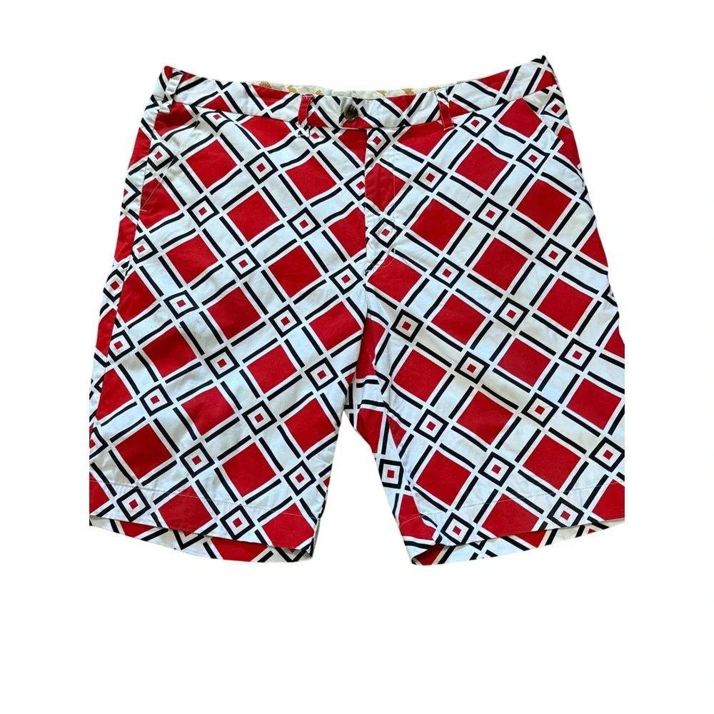 Loud Mouth Mens Danger Golf‎ Shorts SZ 40 Red Black White Geometric Pattern
